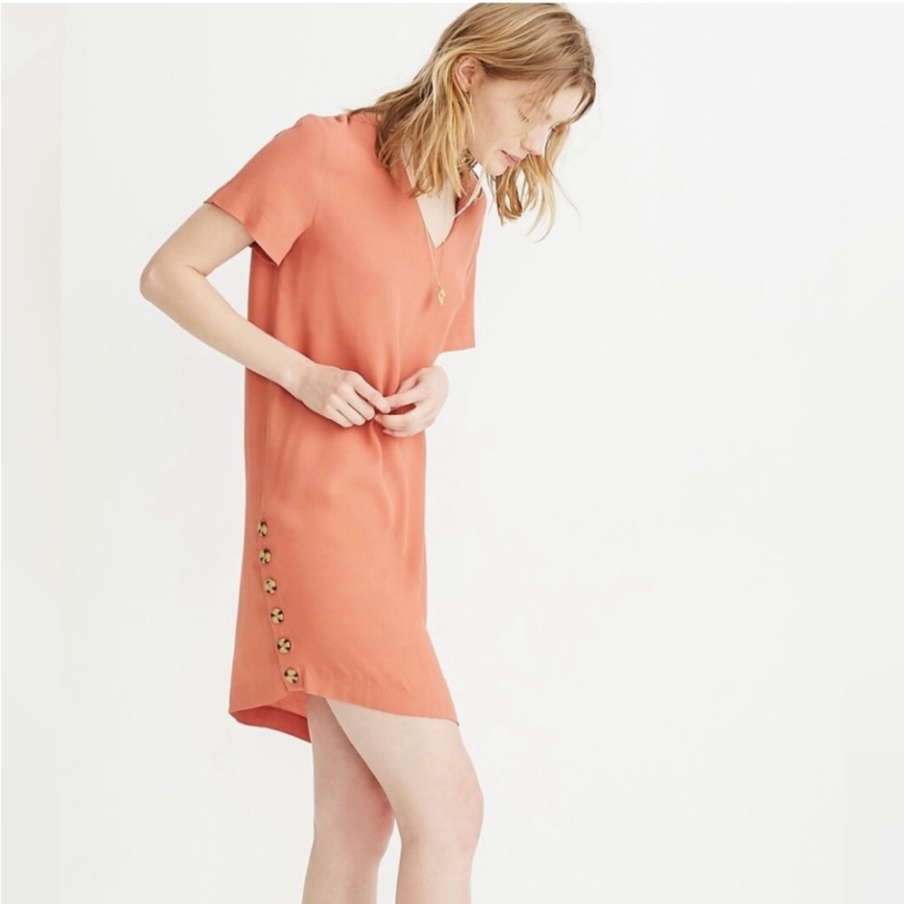 Madewell Side-Button V Neck Viscose Shift Dress Drapey Breezy Coastal Soft